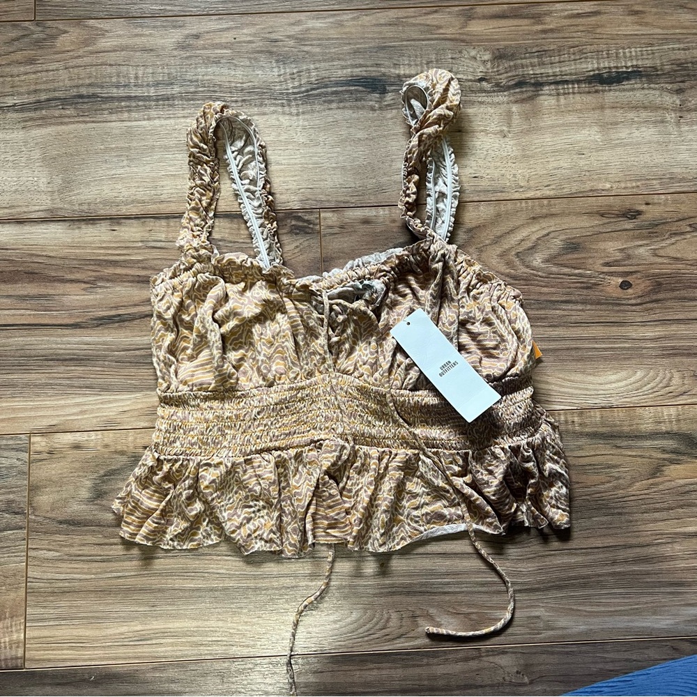 NWT Urban Outfitters Brown Patterned Ruffle Crop Top